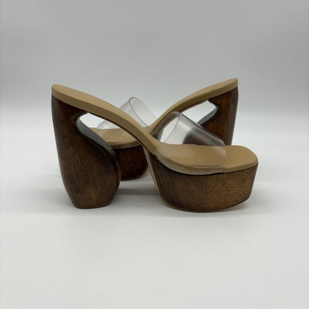 cult gaia Clear Vinyl Platform Mules with Wood Effect Heel